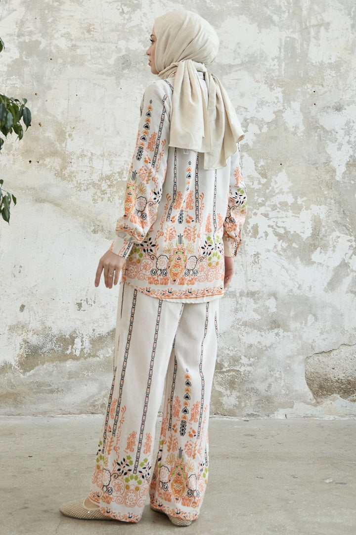MDS Women Patterned Linen Two-Piece Set - Orange - Slough