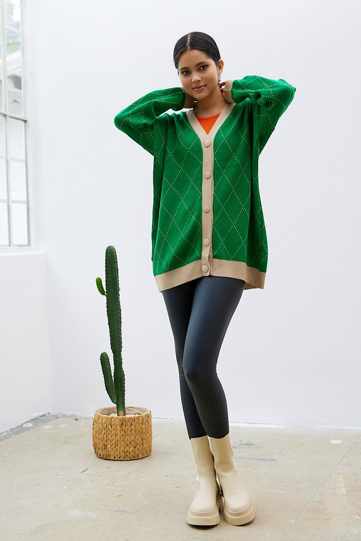 MDS Women Lovi Patterned Cardigan - Green - Amora