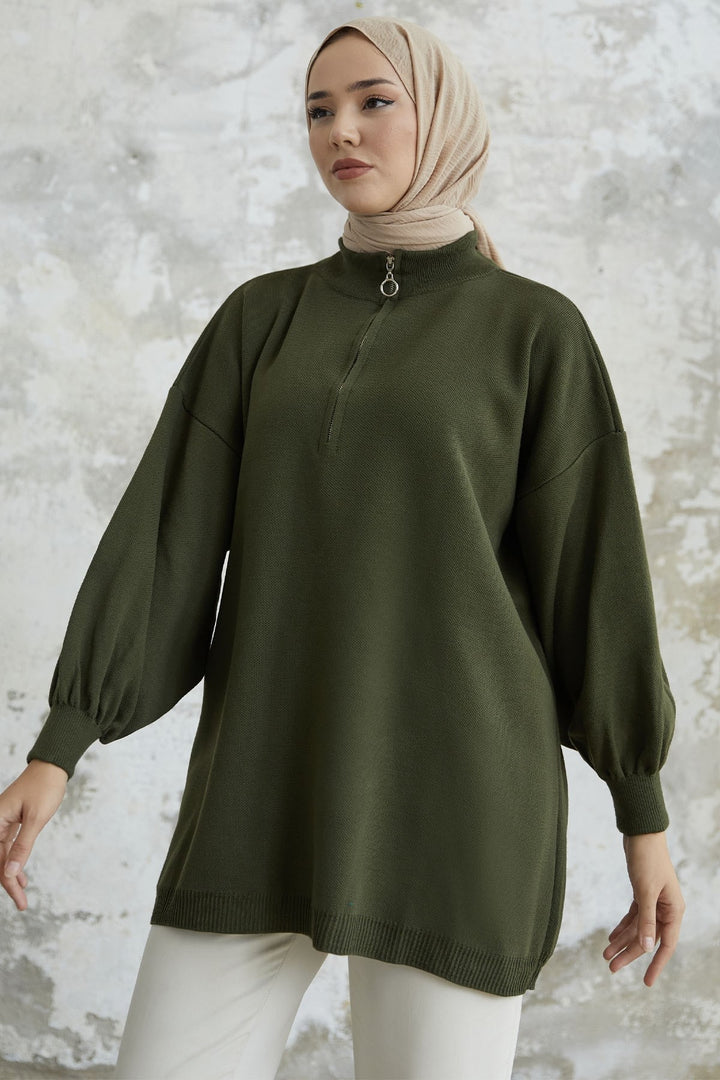MDS Women Sara Zippered Knit Tunic - Khaki - Bottrop