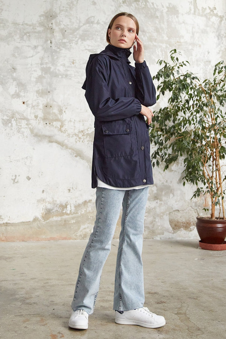 MDS Women Rosa Short Belted Trench Coat - Navy - Stuttgart