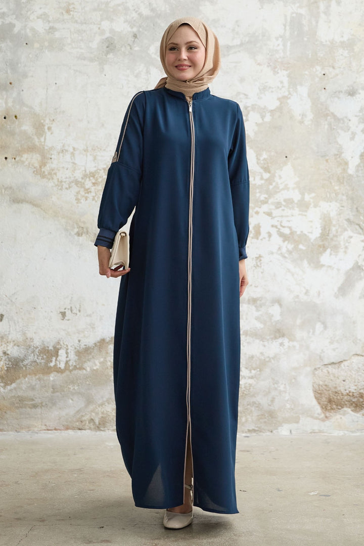 MDS Women Indigo Coat with Half Sleeve and Ribbed Collar - Paris