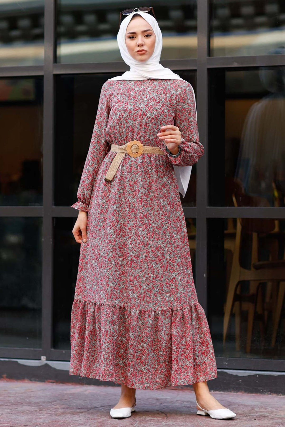 MDS Women Crispy Flowered 1015 Chiffon Dress - Khaki - Izmail