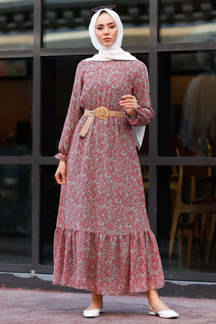 MDS Women Crispy Flowered 1015 Chiffon Dress - Khaki - Izmail