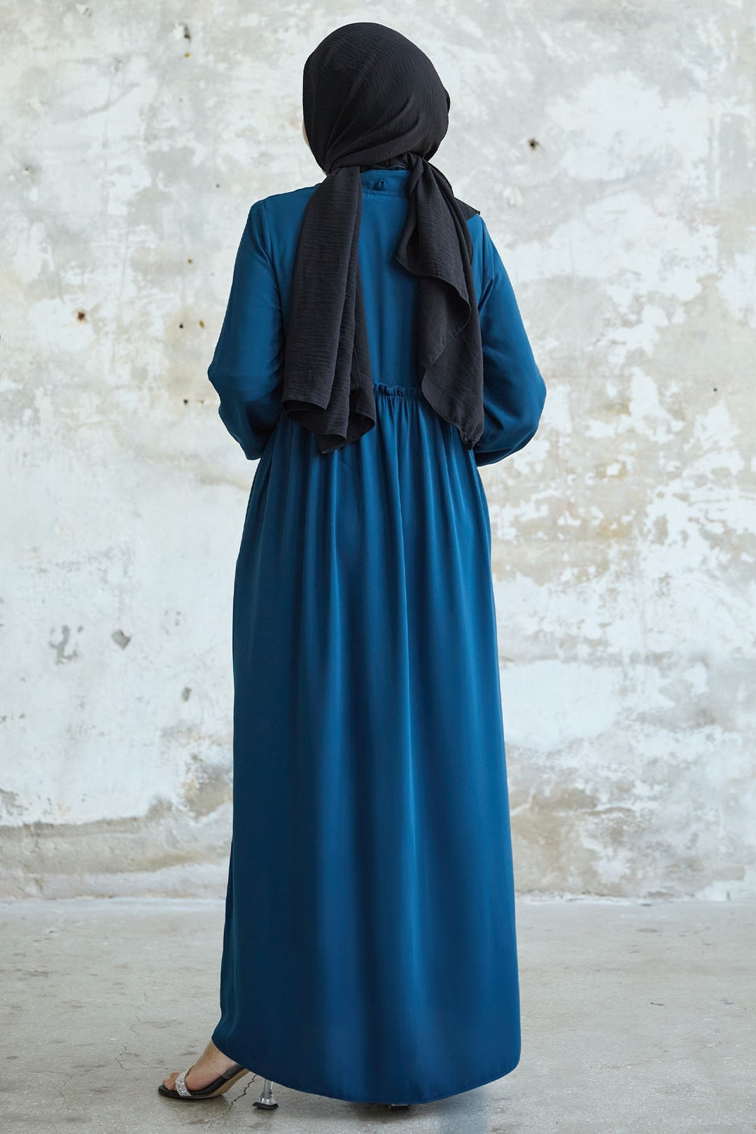 MDS Women Back Tassel Detail Ruched Indigo Abaya - Yorktown