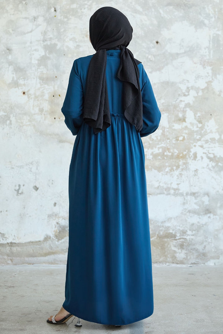 MDS Women Back Tassel Detail Ruched Indigo Abaya - Yorktown