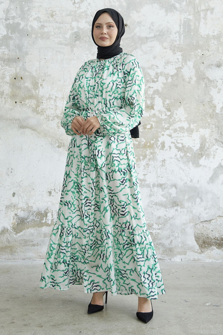 MDS Women Ruffle Patterned Satin Dress - Green - Casalnuovo di Napoli