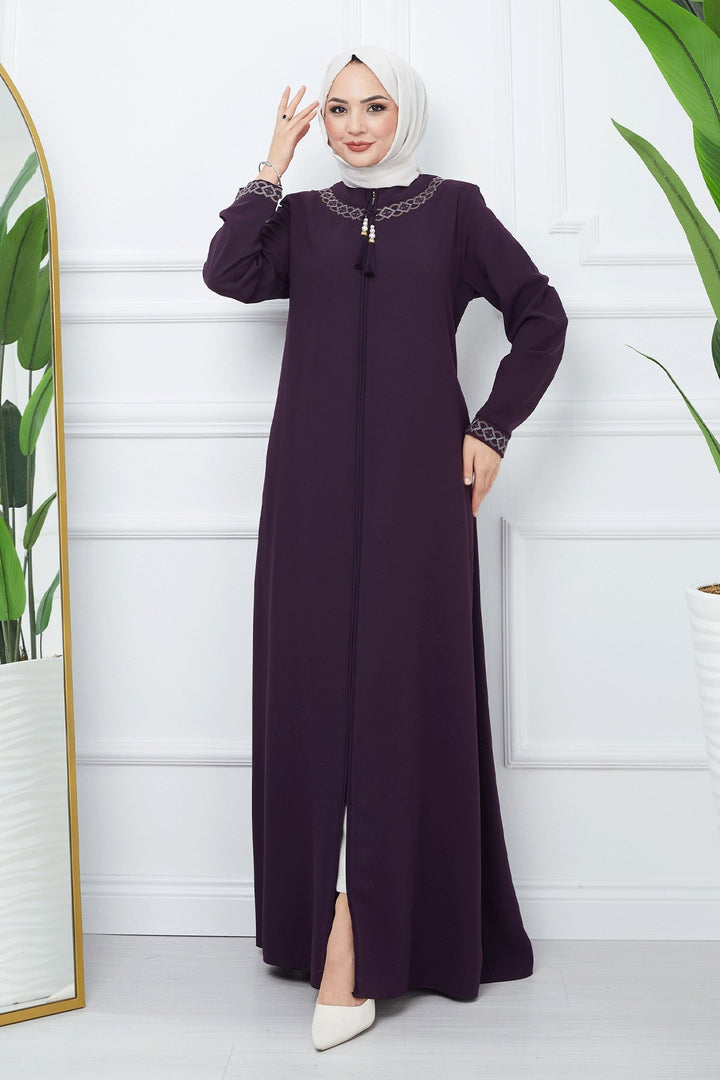 MDS Women Embroidered Pattern Honeycomb Fabric Ferace - Purple - Veenendaal