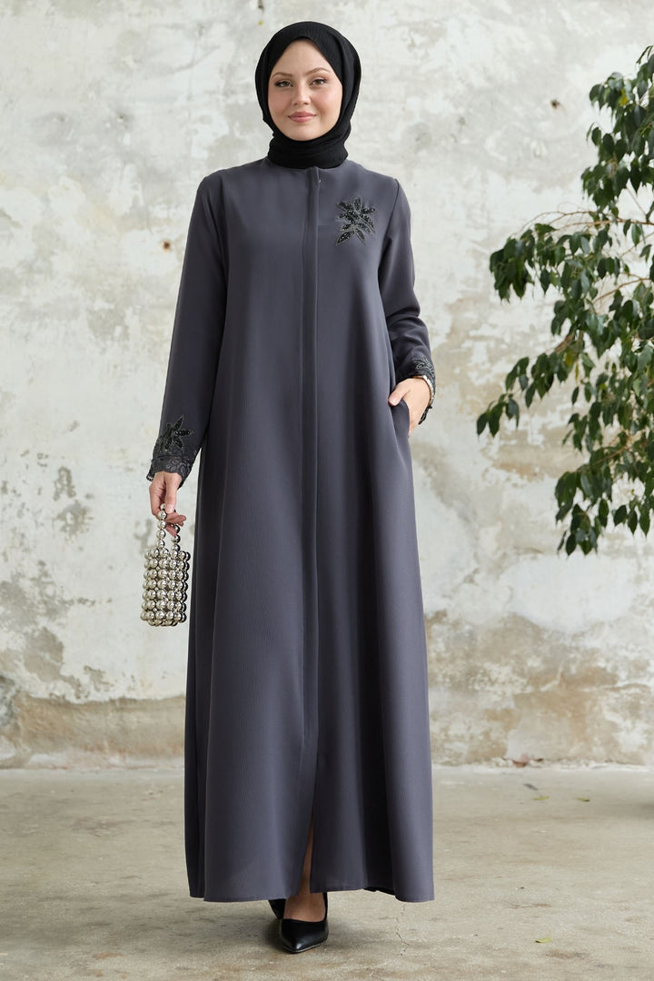 MDS Women Sleeve Flower Stoned Anthracite Ferace - Fort Lee