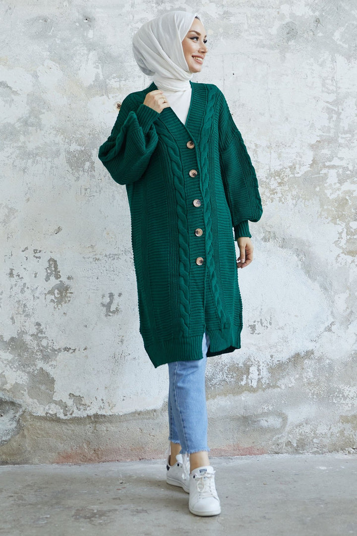 MDS Women Evia Buttoned Knit Cardigan - Emerald Green - Bologna