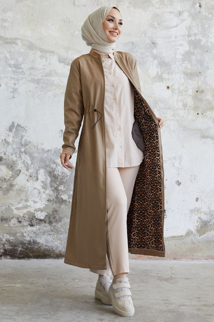 MDS Women Penny Collar Patterned Trench Coat - Beige - Battle Creek