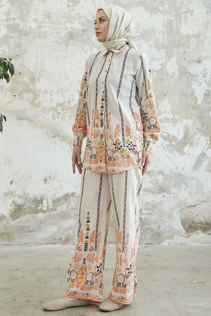 MDS Women Patterned Linen Two-Piece Set - Orange - Slough