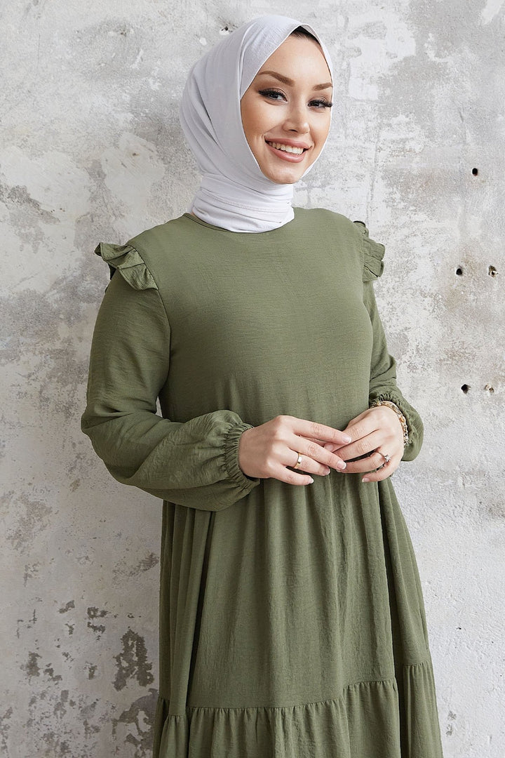 MDS Women Neya Frilled Loose Dress - Khaki - Santa María Texmelucan