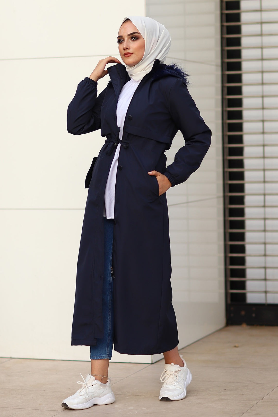 MDS Women Reverse Pocketed 2204 Long Coat - Navy - Walthamstow
