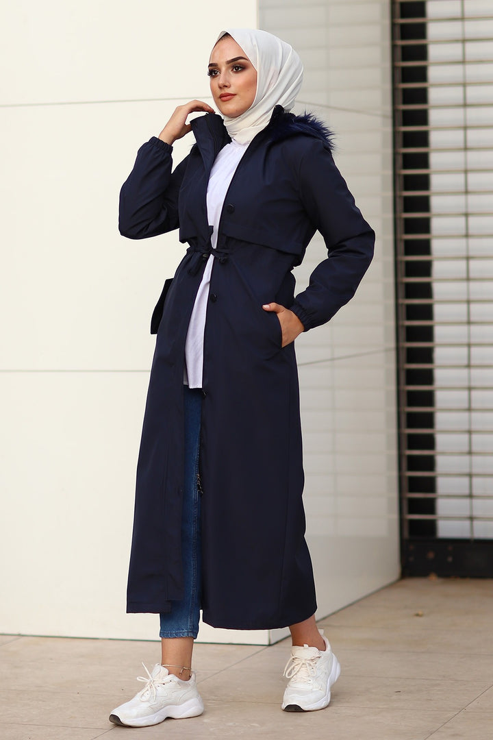 MDS Women Reverse Pocketed 2204 Long Coat - Navy - Walthamstow