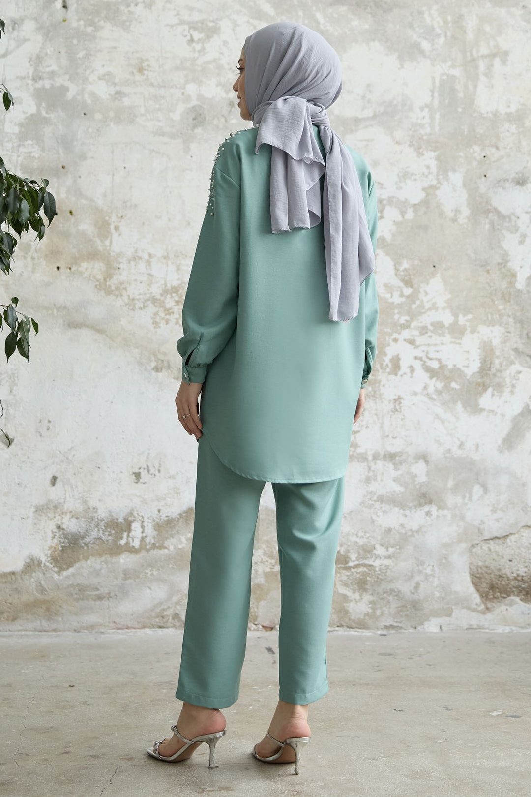 MDS Women Linen Set with Embroidery - Mint - Huatusco