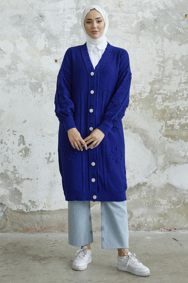 MDS Women Lomira Stone Button Detailed Knit Cardigan - Sky Blue - Coventry