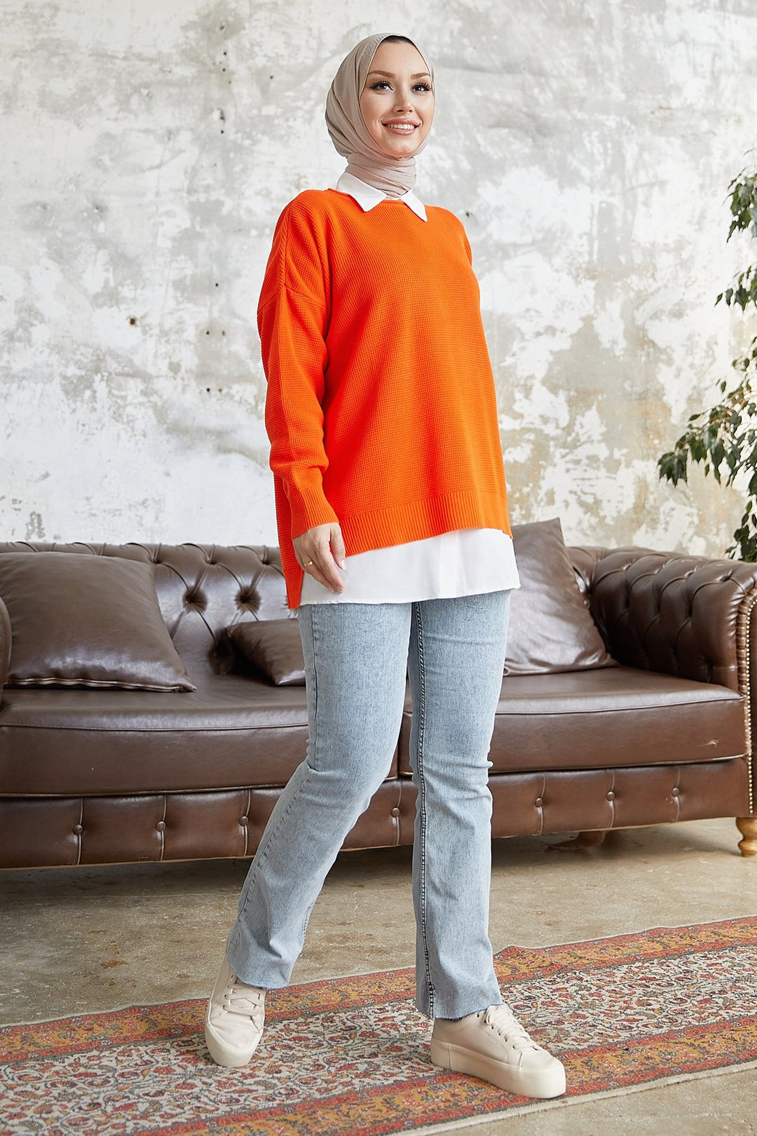 MDS Women Alisya Long Back Knit Tunic - Orange - Cozumel