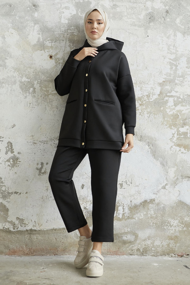 MDS Women Melvina Hooded Scuba Suit with Pockets - Black - Brentwood