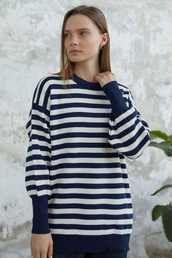 MDS Women Molya Striped Knit Tunic - Navy - Oak Lawn