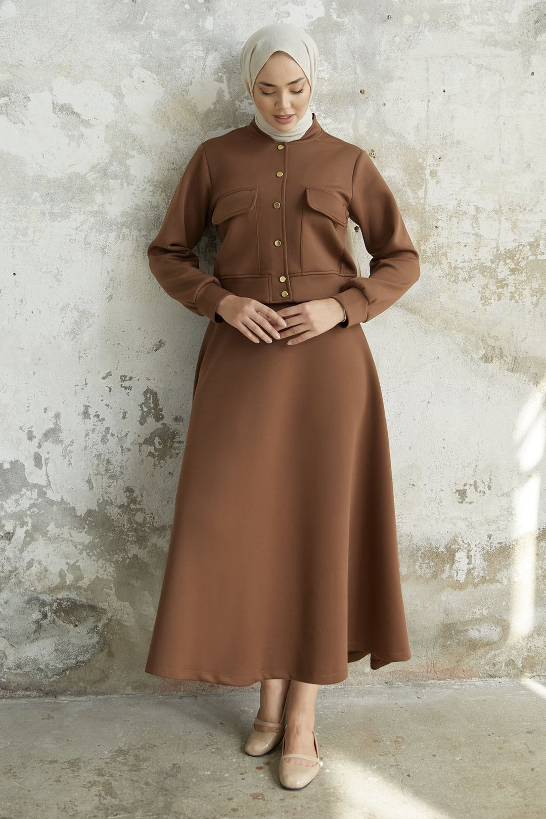 MDS Women Mileya Cover Pocket Skirted Scuba Suit - Tan - Floreşti
