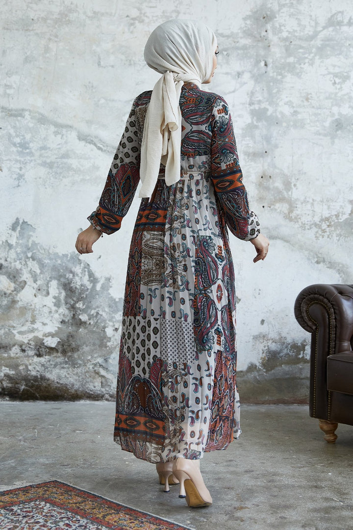 MDS Women Elinor Shawl Patterned Chiffon Dress - Terracotta - Worksop