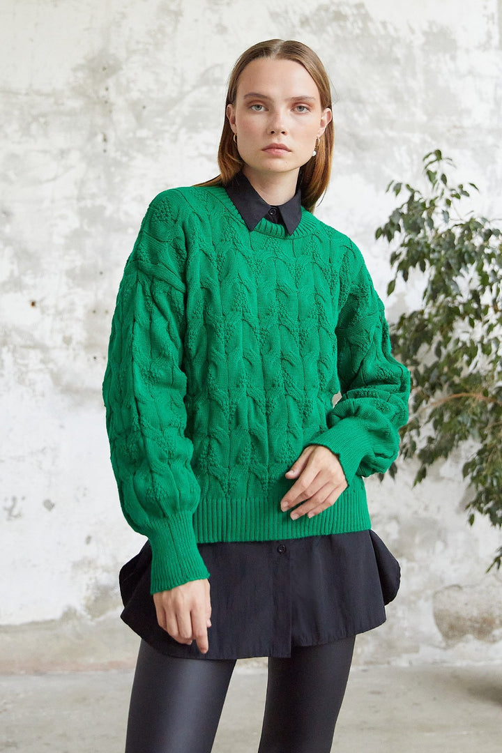 MDS Women Knitted Short Sweater - Green - Spijkenisse
