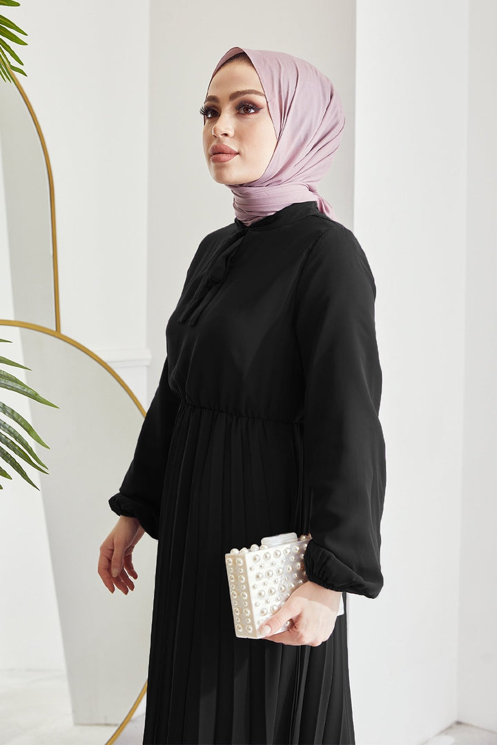 MDS Women Pleated Chiffon Dress - Black - Chicoloapan
