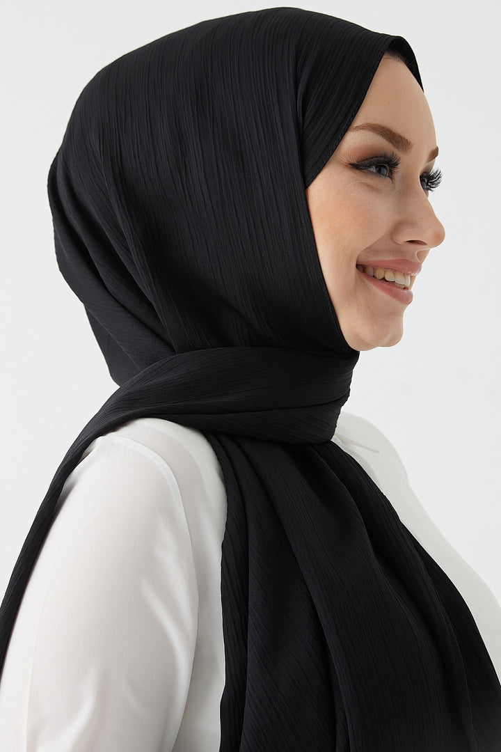 MDS Women Mica Crinkle Silk Shawl - Black - Cedar Park