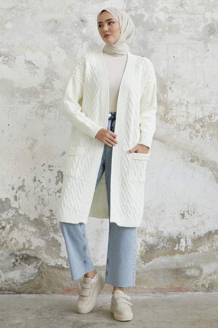 MDS Women Rumy Cable Knit Cardigan - White - Zutphen