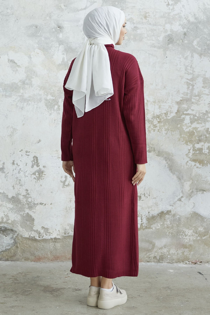 MDS Women Arissa Fisherman Collar Long Knit Dress - Burgundy - Kilmarnock