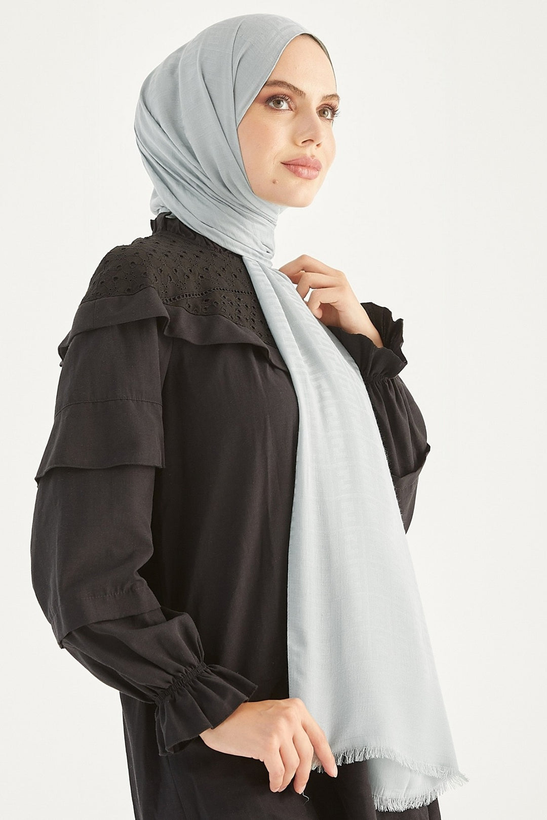 MDS Women Handwoven Jacquard Cotton Scarf - Grey - Long Beach