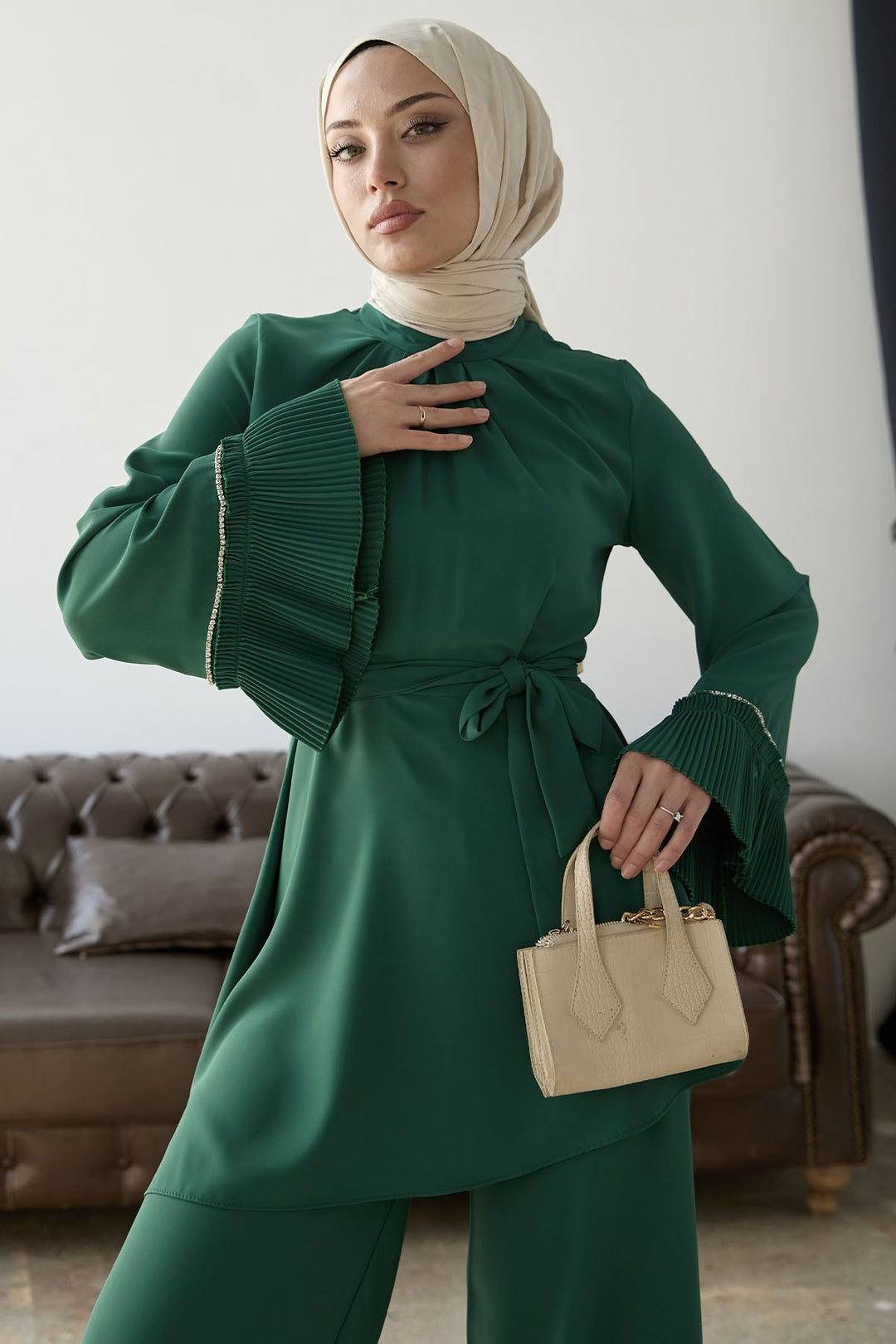 MDS Women Armchair Belted Two Piece Set - Emerald Green - Graz