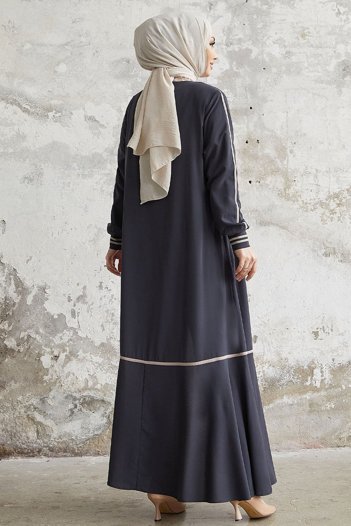 MDS Women Hazel Striped Patterned Abaya - Smoke Gray - Haverhill