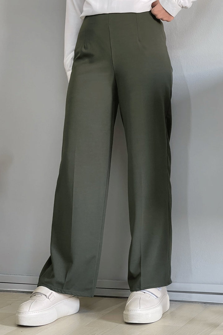 MDS Women Wide Leg High Waist Elastic Waist Pants - Khaki - Mexicali