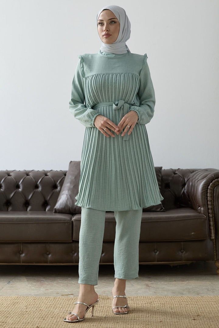 MDS Women Front Pleated Ruffle Detail Set - Water Green - Hofheim