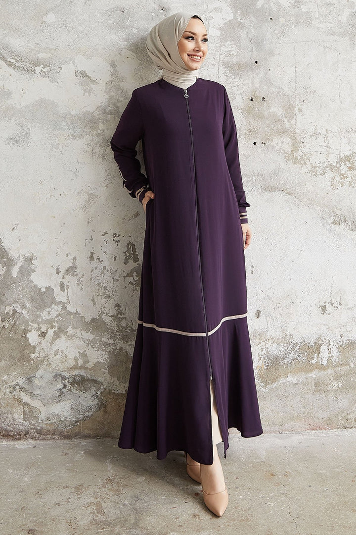 MDS Women Hazel Striped Patterned Abaya - Purple - Leipzig