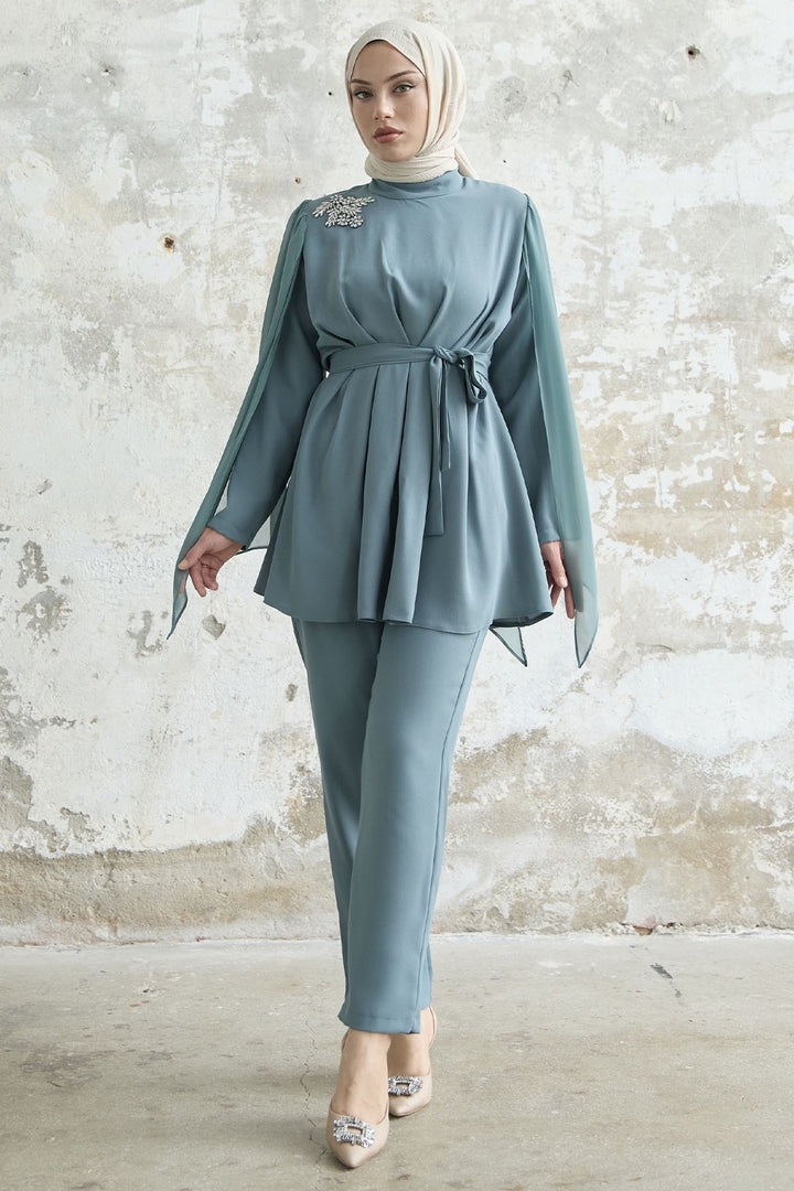 MDS Women Stone-Accented Tulle Crepe Set - Mint - Westfield