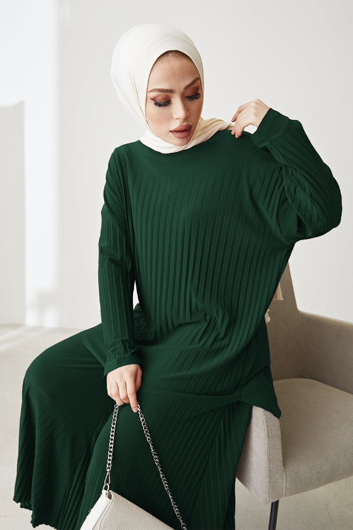 MDS Women Pleated Pants Tunic Emerald Two-Piece Set - Tepalcatepec