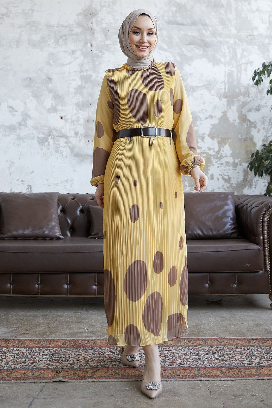MDS Women Polka Dot Ruffled Chiffon Dress - Yellow - Cuyahoga Falls
