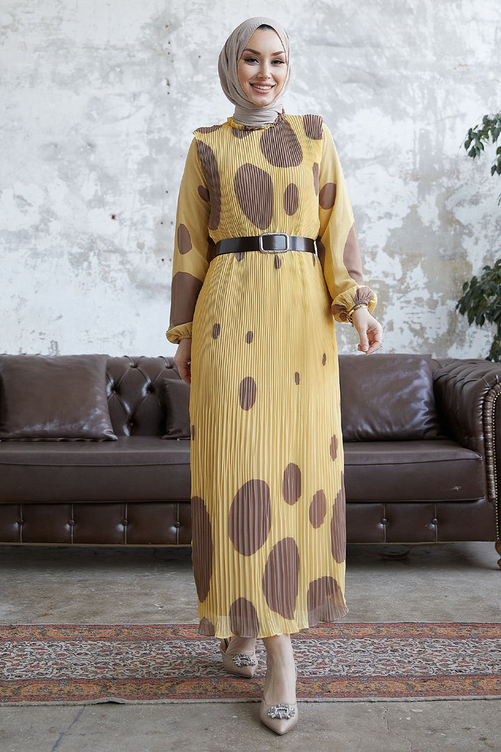 MDS Women Polka Dot Ruffled Chiffon Dress - Yellow - Cuyahoga Falls
