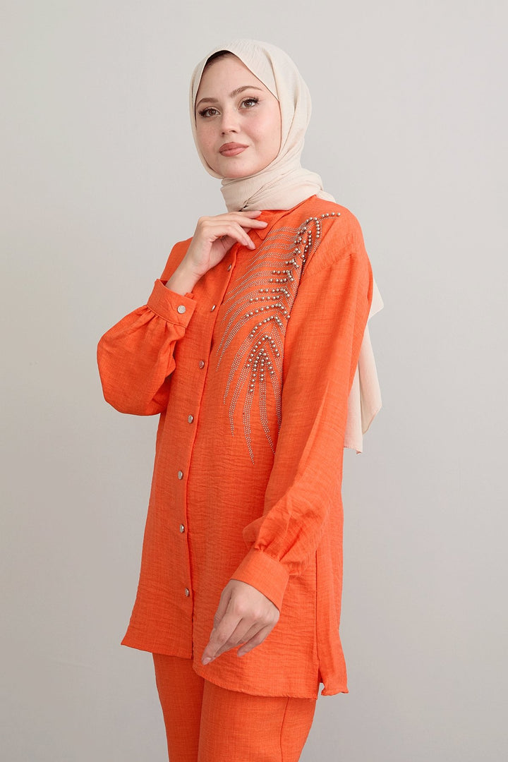 MDS Women Leaf Stone Processing Orange Linen Set - Barendrecht