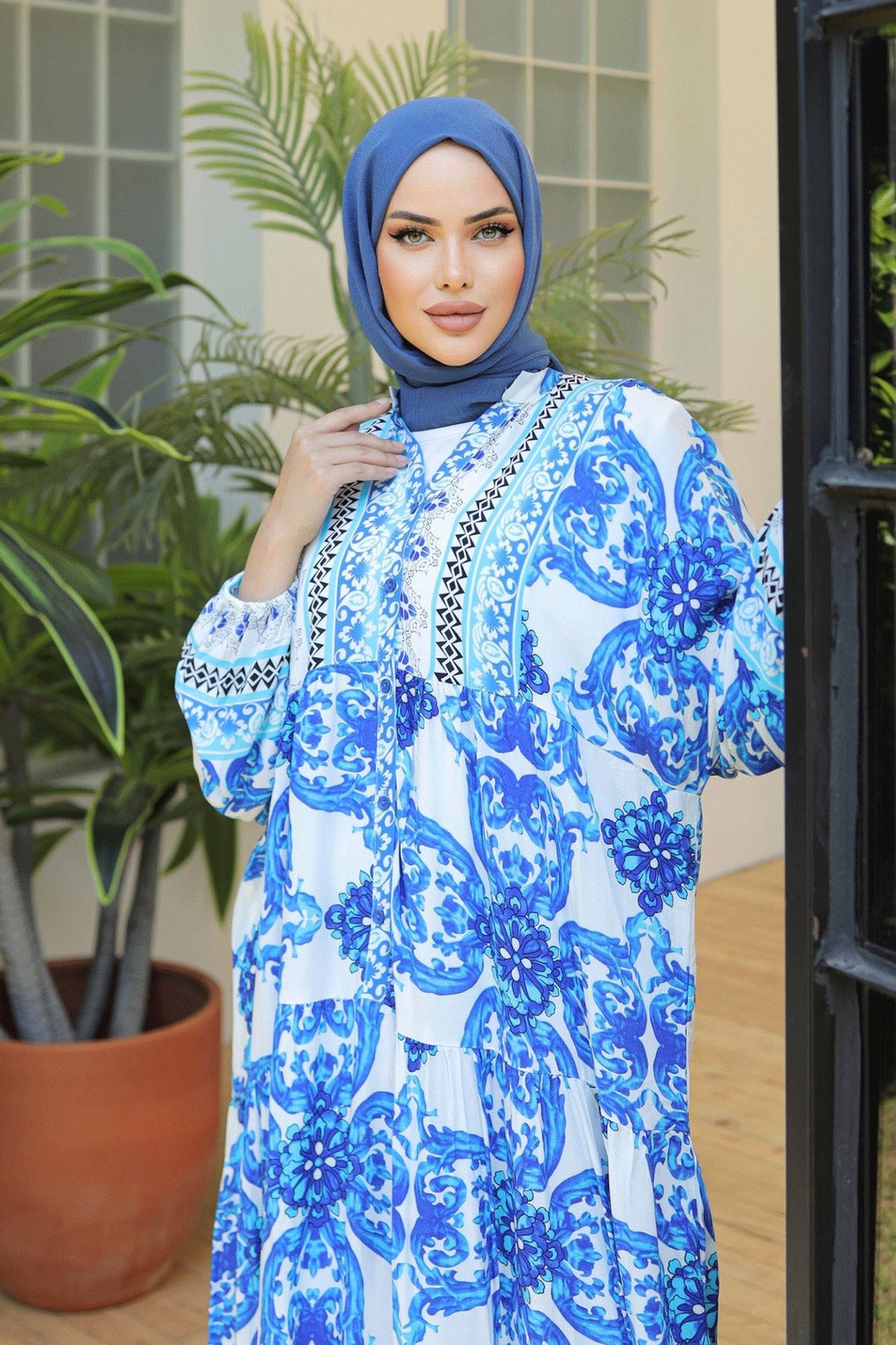 MDS Women Marbled Loose Blue Viscose Dress - McKinney