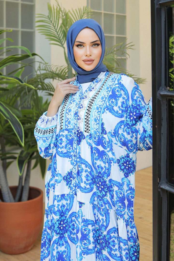 MDS Women Marbled Loose Blue Viscose Dress - McKinney