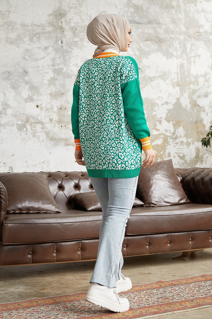 MDS Women Elda Back Patterned Knit Cardigan - Green - Hillsboro