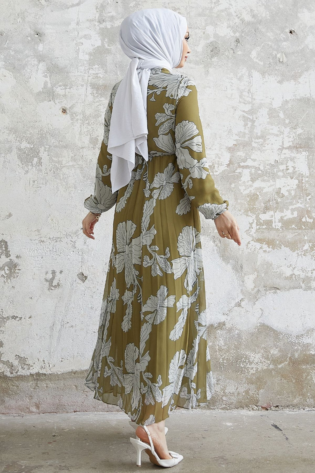 MDS Women Elya Flower Collar Belted Chiffon Dress - Khaki - Parma