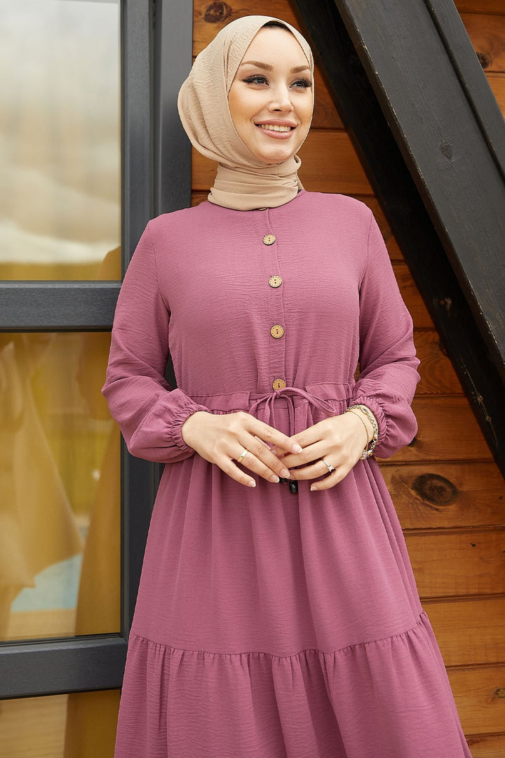 MDS Women Pamela Buttoned Ayrubin Dress - Rose Pink - Empoli