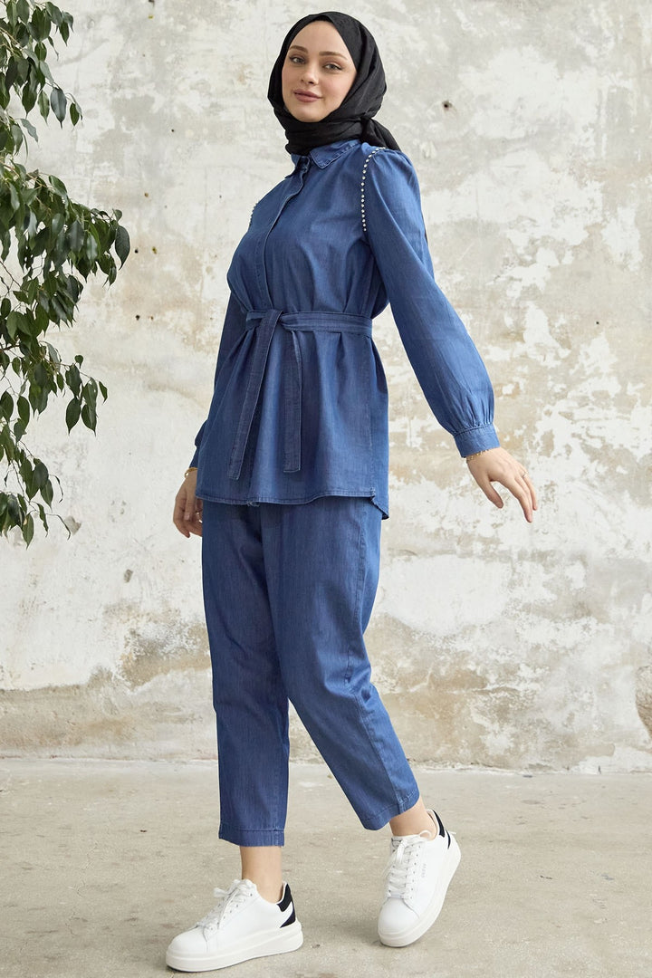 MDS Women Stone Washed Denim Two Piece Set - Dark Blue - Pesaro