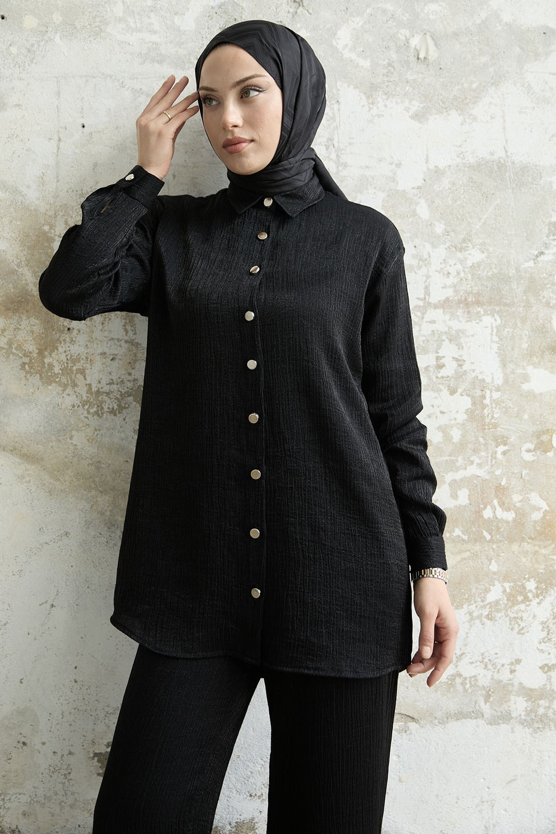 MDS Women Shirt Collar Sequined Two-Piece Set - Black - Ilmenau