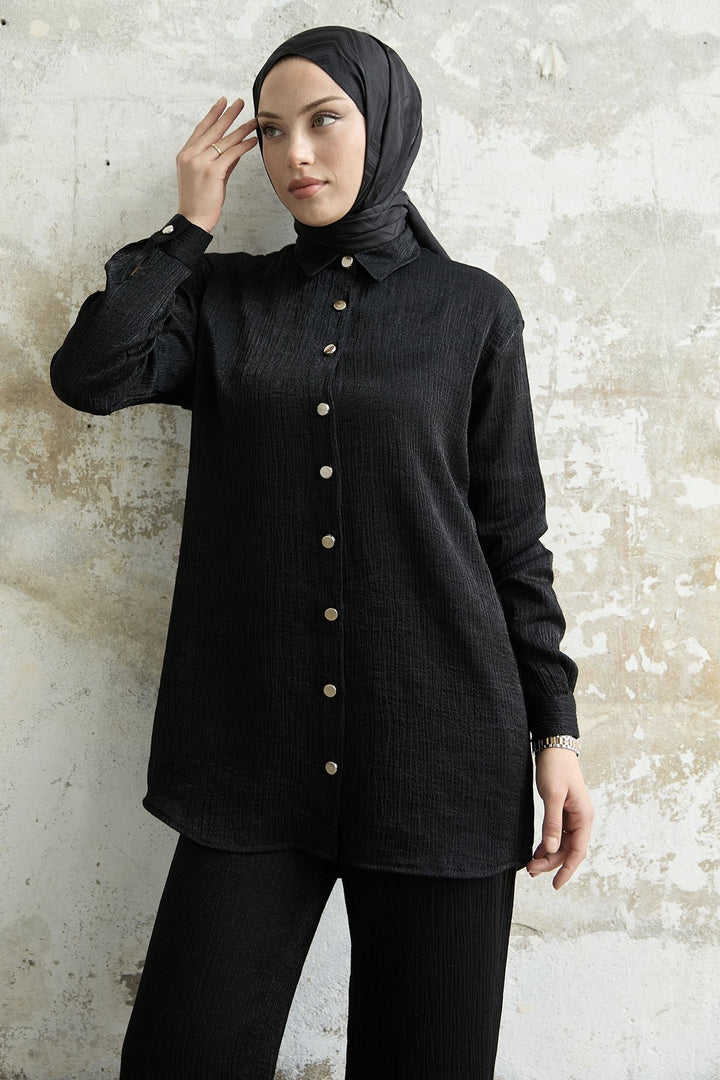MDS Women Shirt Collar Sequined Two-Piece Set - Black - Ilmenau