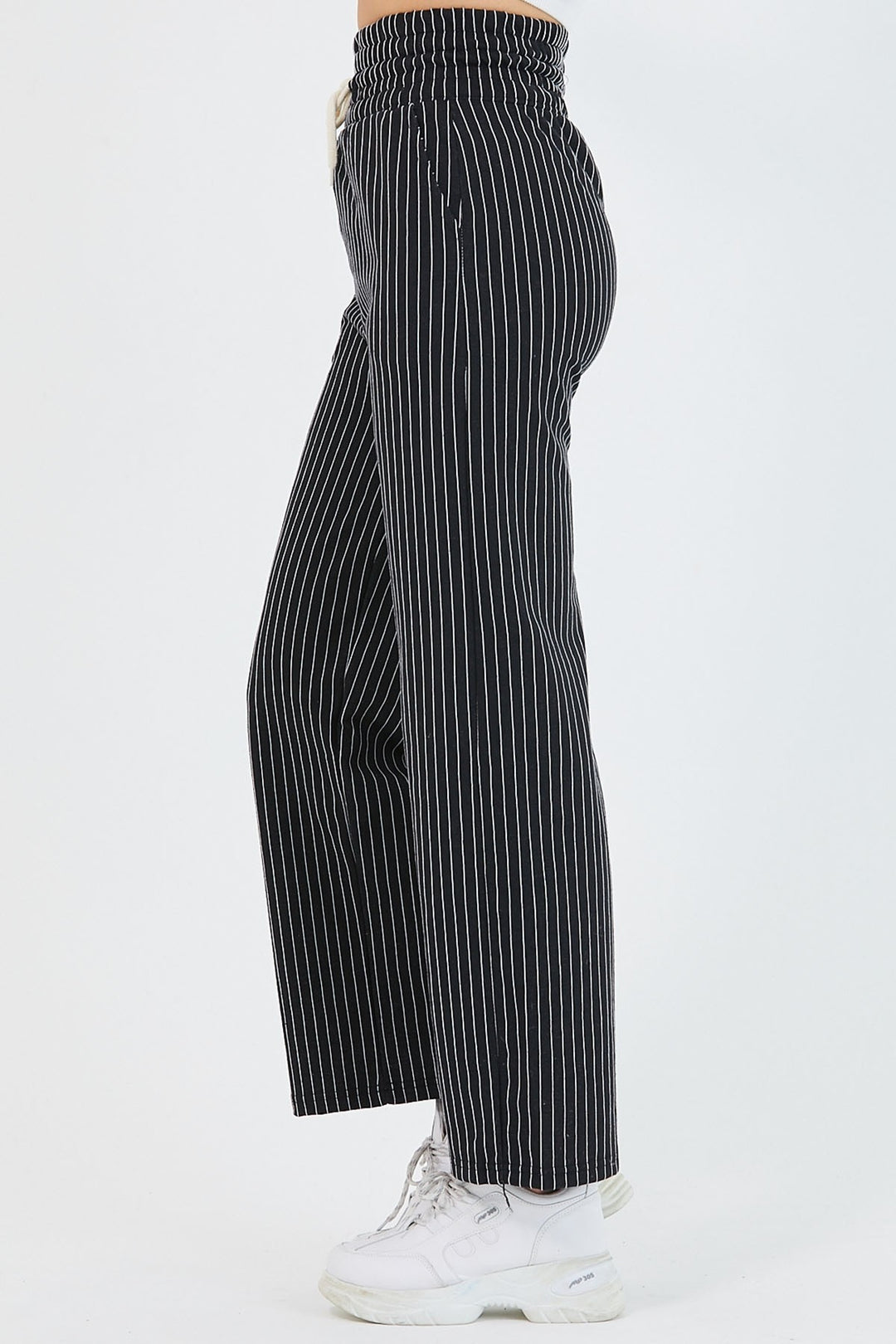 MDS Women High Waist Striped Wide Leg Pants - Black - Zalău